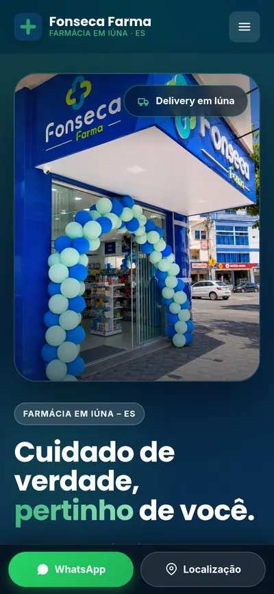 Primeira tela do site Fonseca Farma no celular