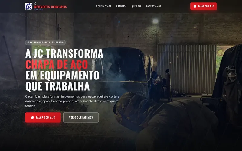 Site da JC Implementos Rodoviários no computador