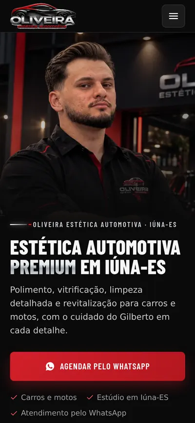 Site da Oliveira Estética Automotiva no celular