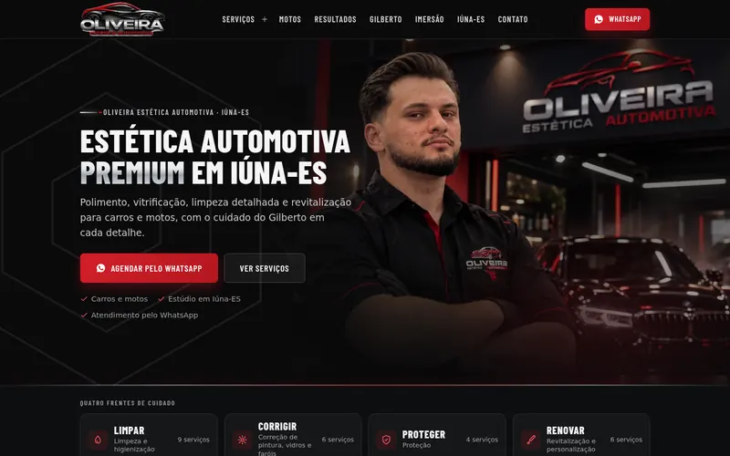 Primeira tela do site Oliveira Estética Automotiva no computador